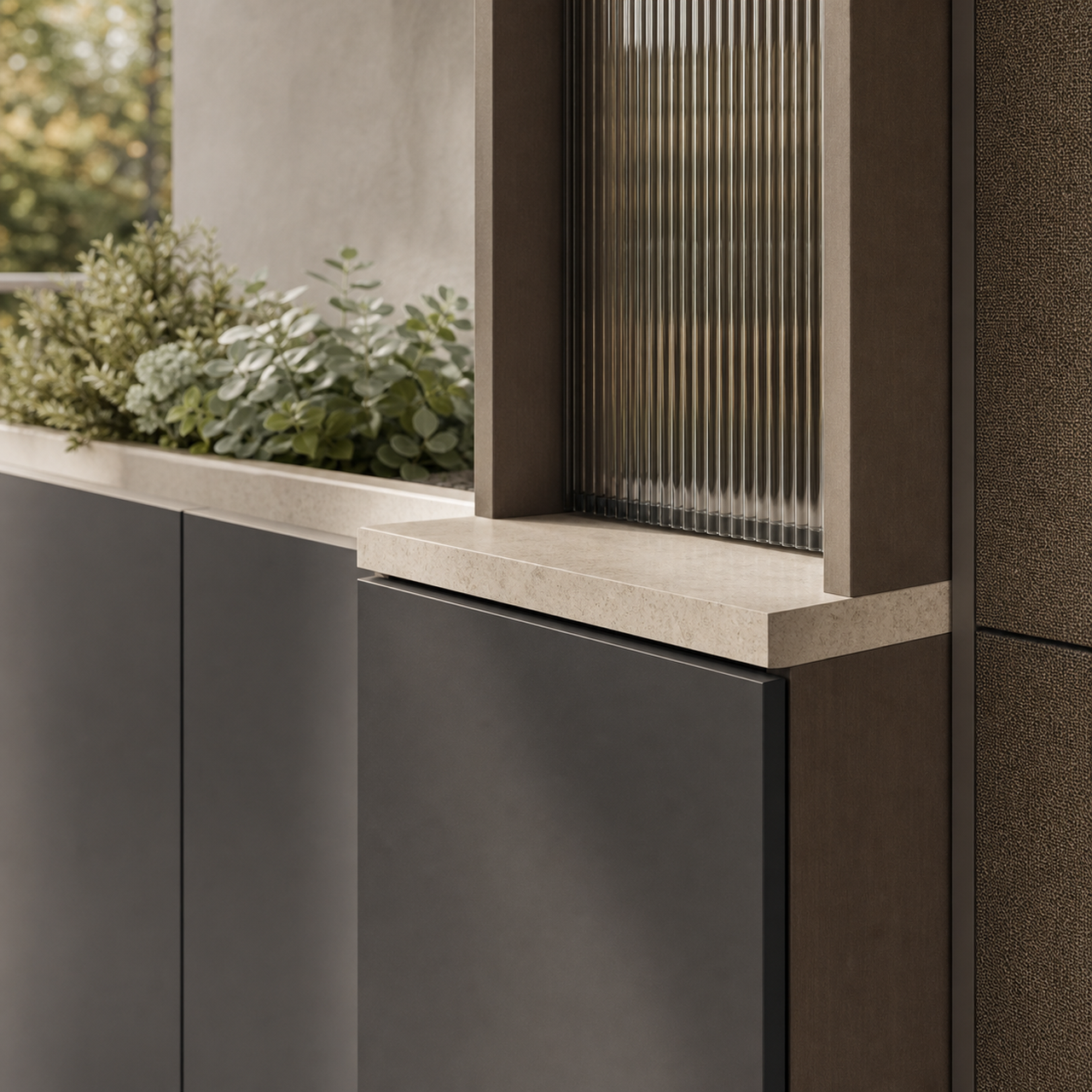 Fadior Dusk Balcony Suite with Breeze Pantry Niche — close-up of stainless steel finish and hardware detail