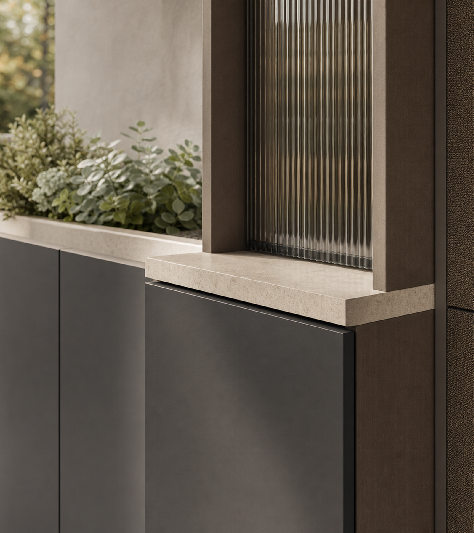 Fadior Dusk Balcony Suite with Breeze Pantry Niche — close-up of stainless steel finish and hardware detail