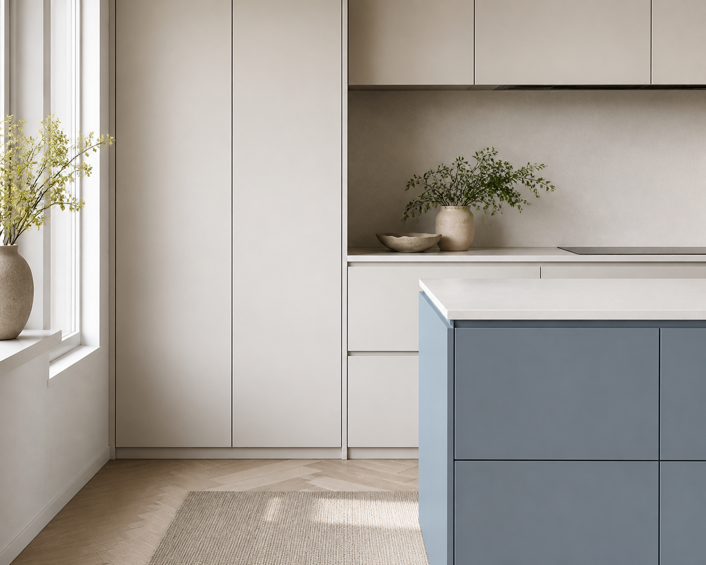 Fadior Meridian Kitchen Suite with Porcelain Threshold Galley — close-up of stainless steel finish and hardware detail