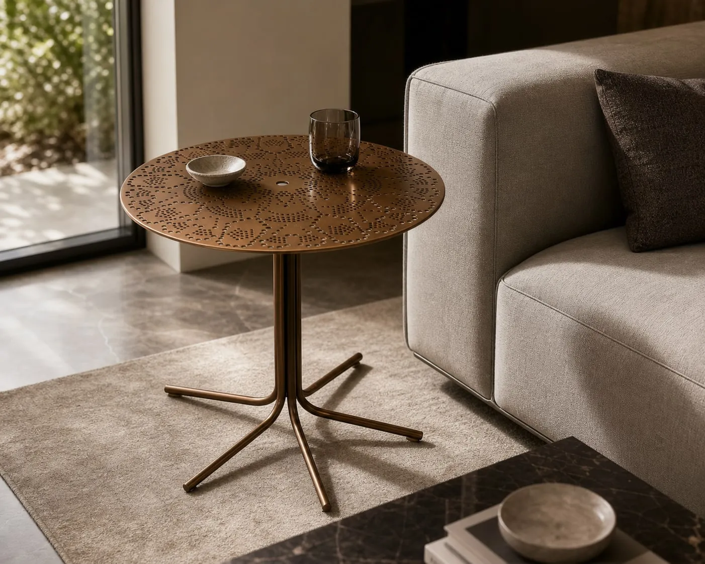 Stainless Steel and Brass Side Table