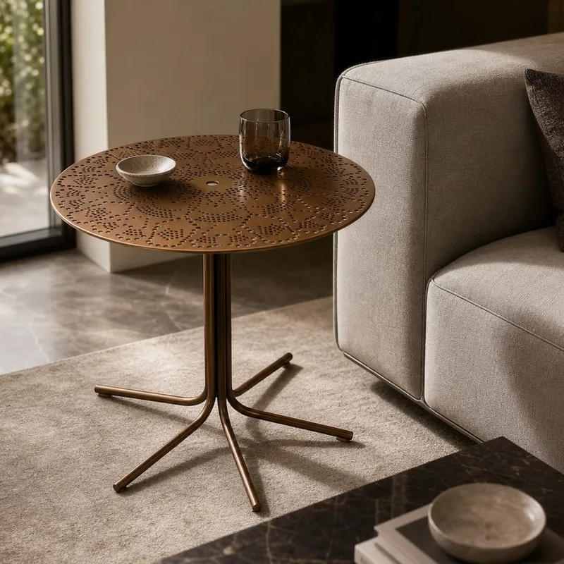 Stainless Steel and Brass Side Table