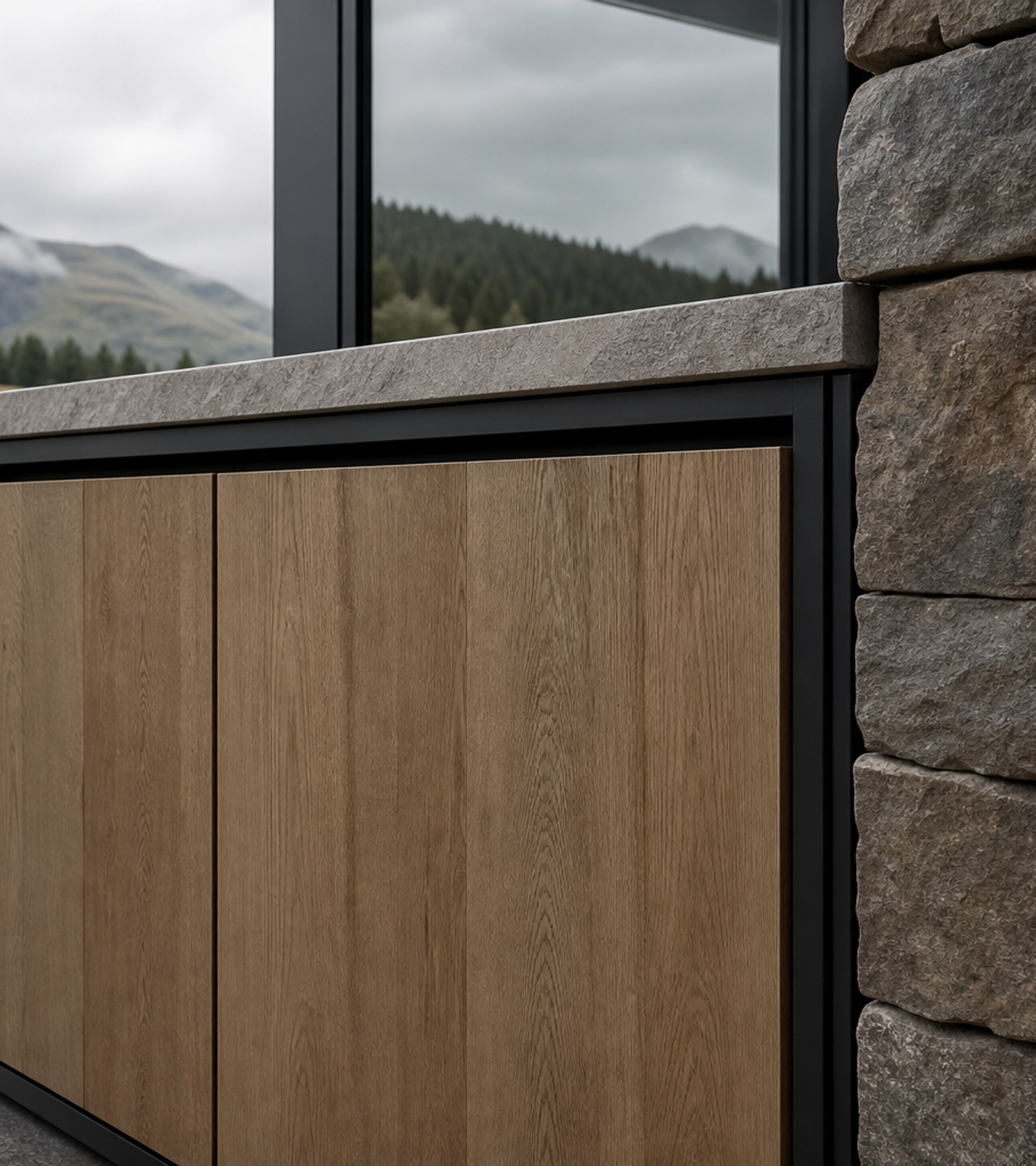 Fadior Dream Home Kitchen Suite with Certified Oak Chef Wall — close-up of stainless steel finish and hardware detail