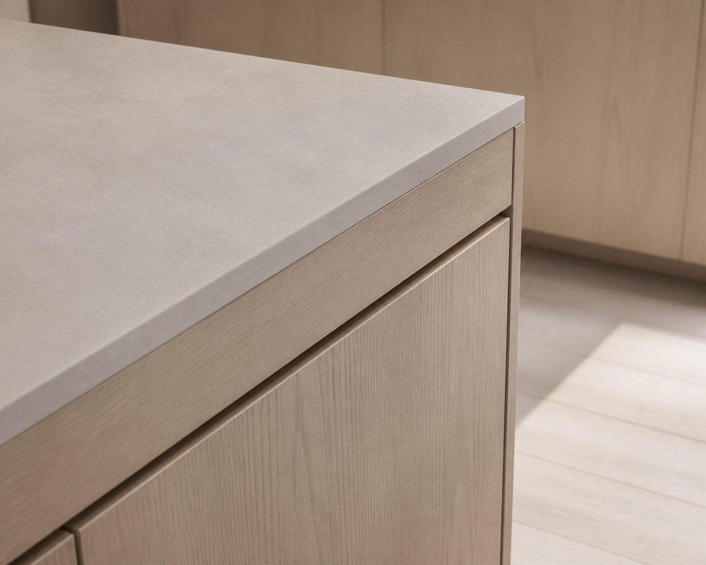 Fadior Solace Kitchen Suite with Cold-Finished Hearth Island — close-up of stainless steel finish and hardware detail