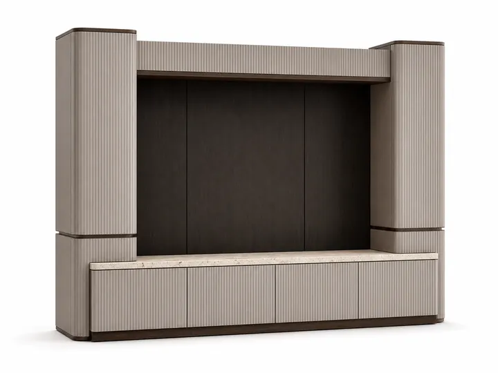 Fadior Zenith Ribbed Audio Credenza Bridge — 304 stainless steel living room system, front view