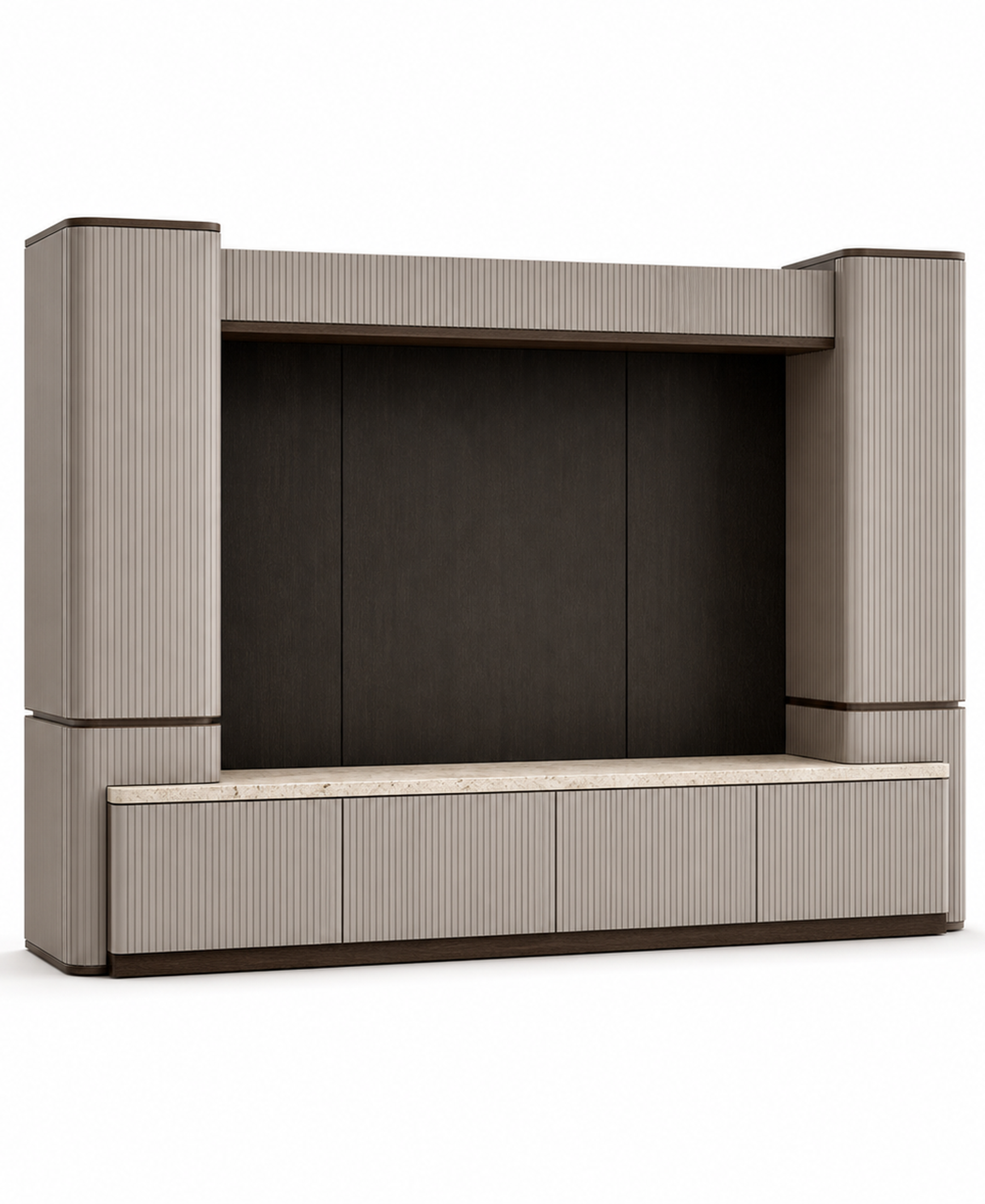 Fadior Zenith Ribbed Audio Credenza Bridge — 304 stainless steel living room system, front view