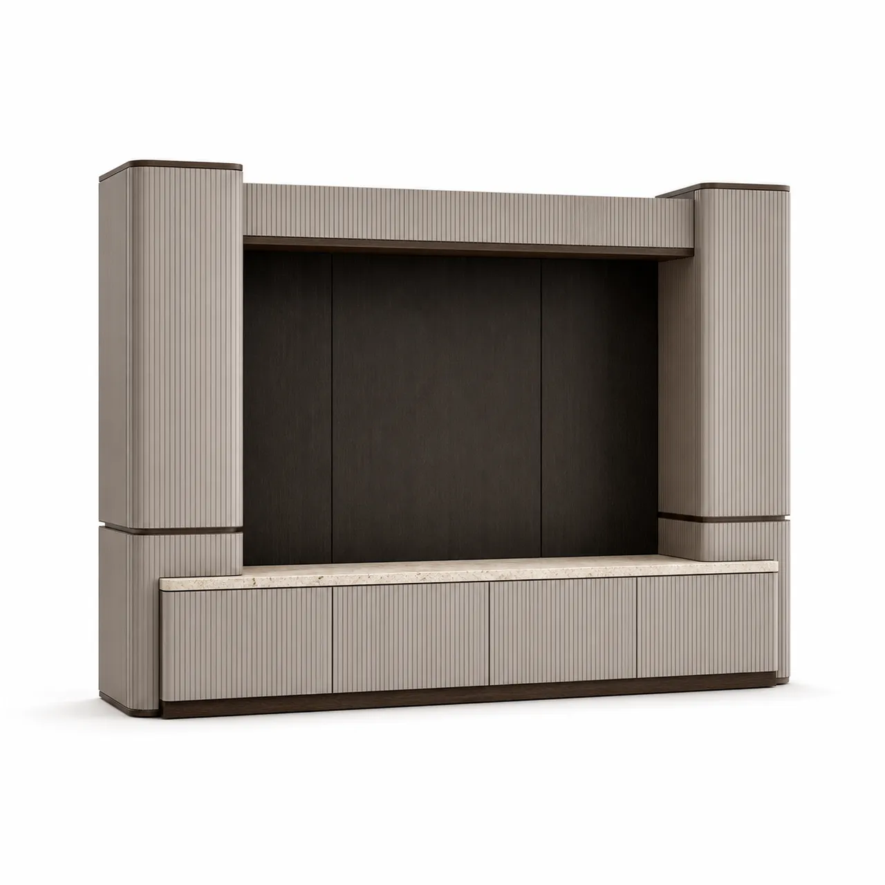 Fadior Zenith Ribbed Audio Credenza Bridge — 304 stainless steel living room system, front view