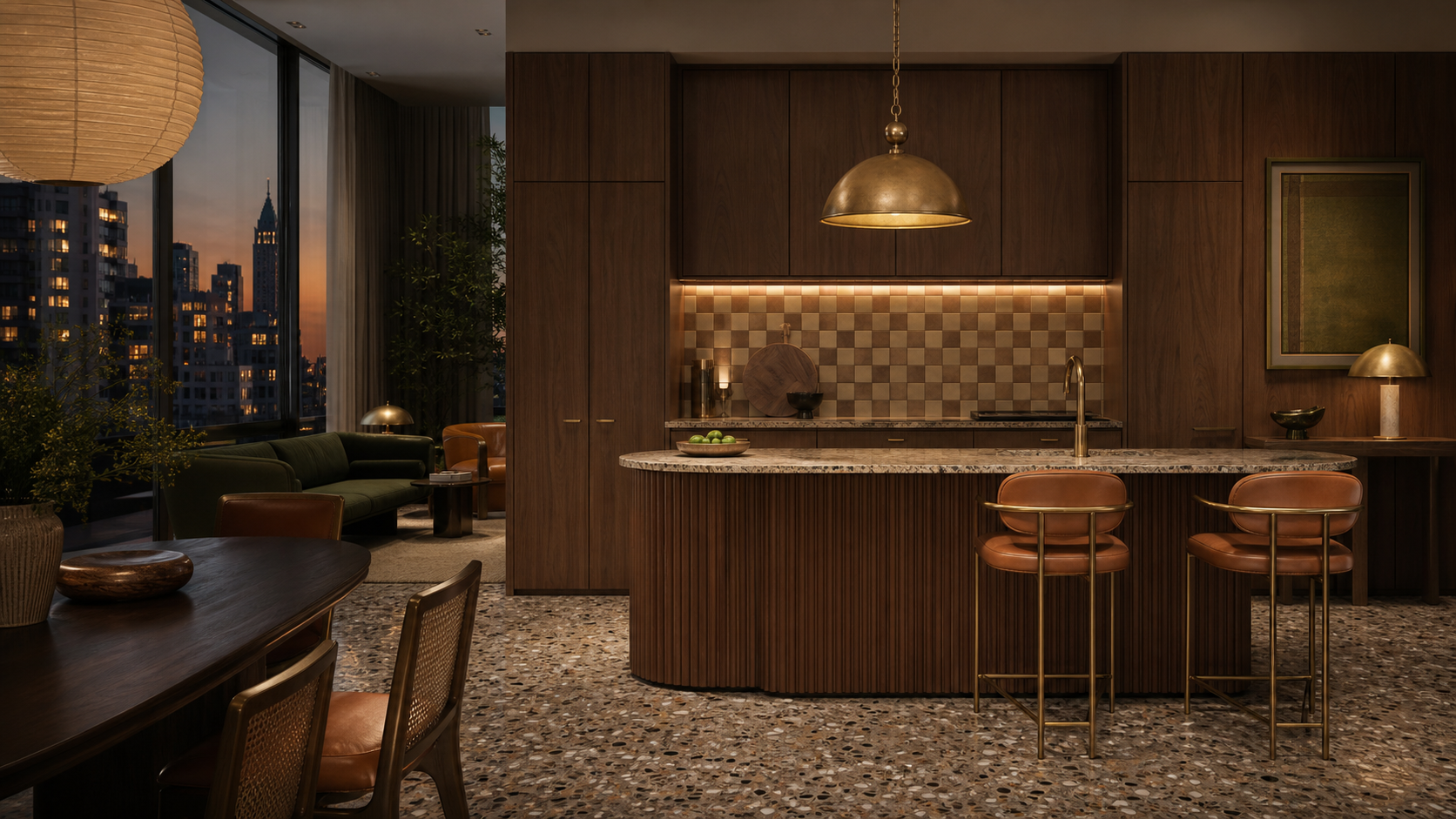 Fadior Meridian Kitchen Suite with Walnut Terrazzo Prep Bay — lifestyle setting with natural light and residential styling