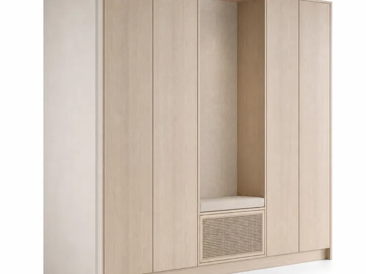 Fadior Onyx Wardrobe Suite with Cane Plinth Packing Wall — 304 stainless steel wardrobe system, front view