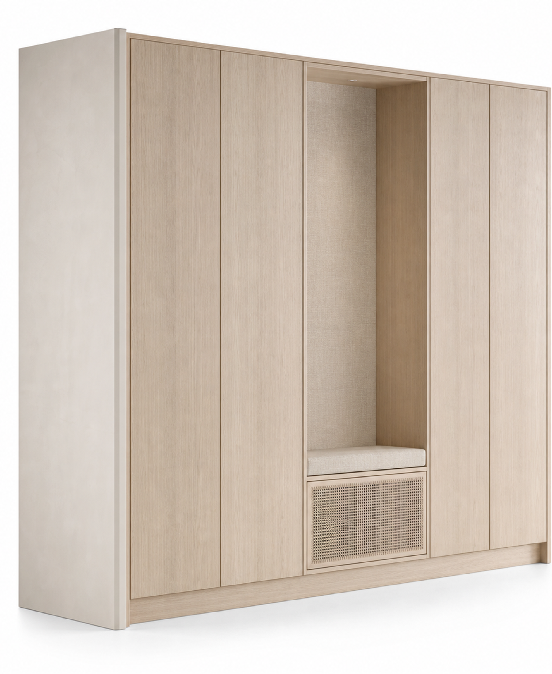 Fadior Onyx Wardrobe Suite with Cane Plinth Packing Wall — 304 stainless steel wardrobe system, front view