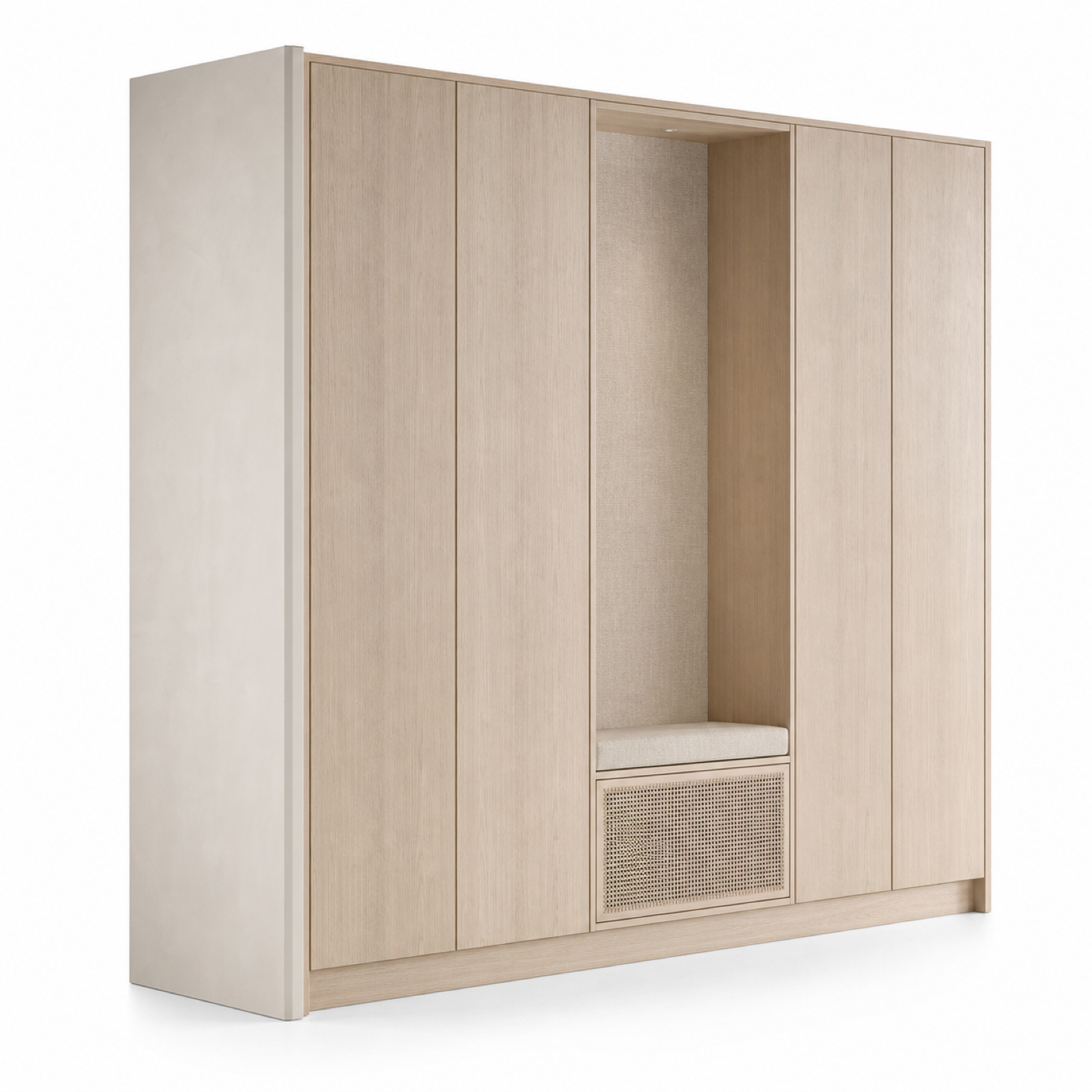 Fadior Onyx Wardrobe Suite with Cane Plinth Packing Wall — 304 stainless steel wardrobe system, front view