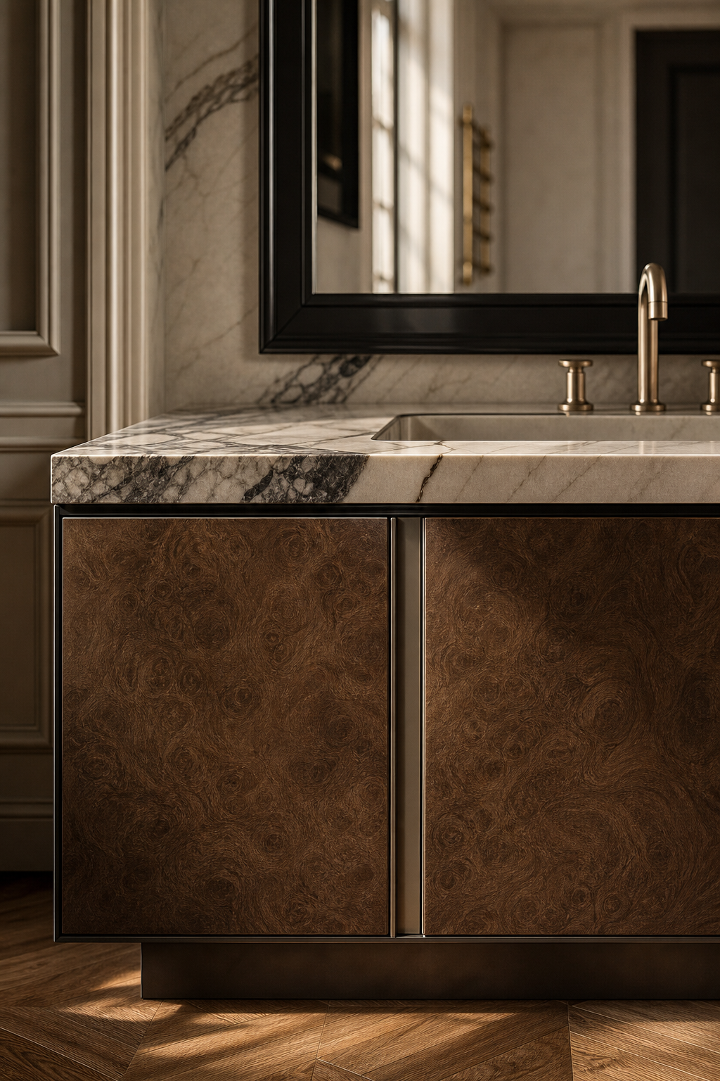 Suite de Baño y Tocador Ethereal con Revelado de Lavabo en Pewter acabado y detalle