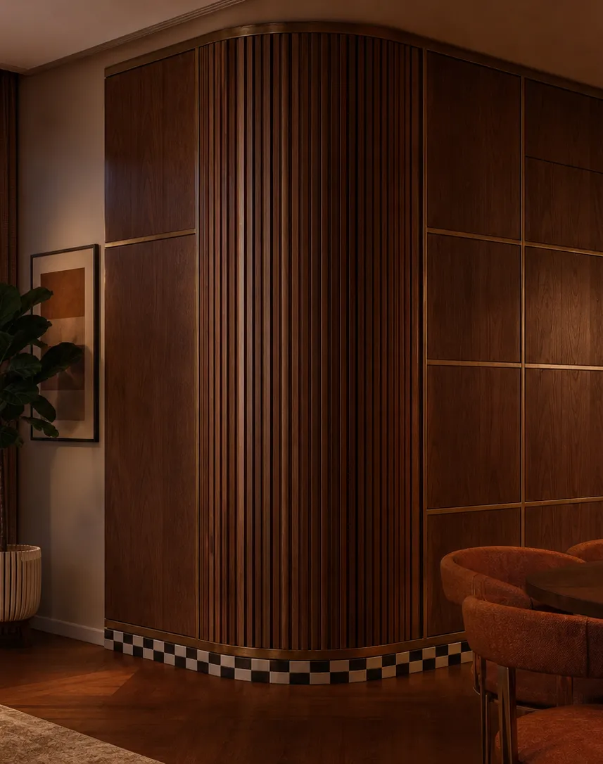 Suite de Panel de Pared Terrazzo con Cove Acústico Tambour perspectiva interior