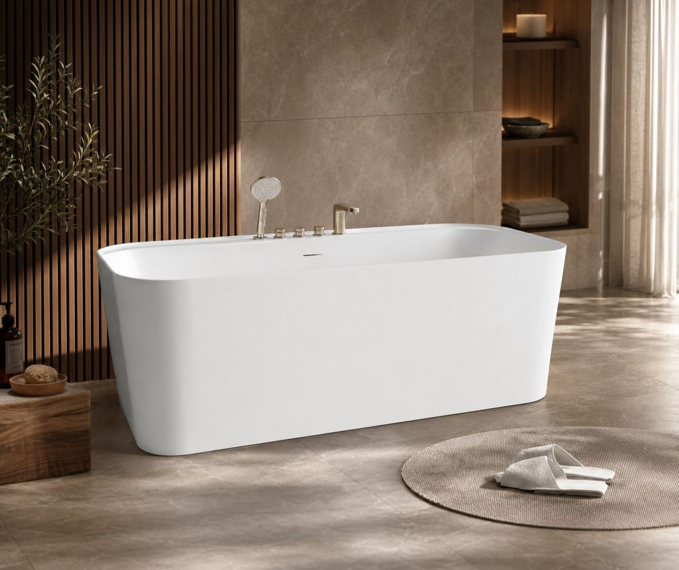 Freestanding Bathtub styled in a FADIOR HOME interior setting