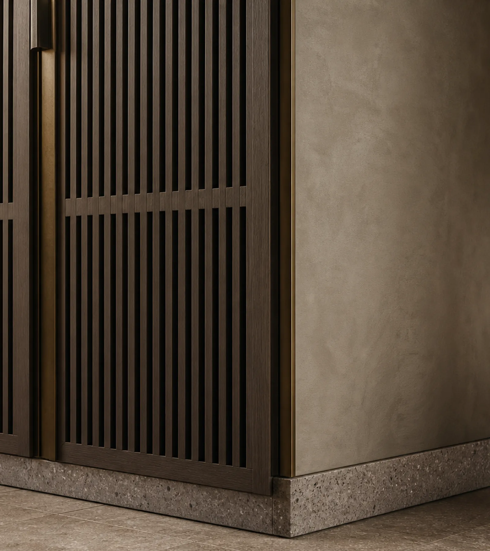 Fadior Elementum Wardrobe Suite with Cedar Lattice Dressing Bay — close-up of stainless steel finish and hardware detail