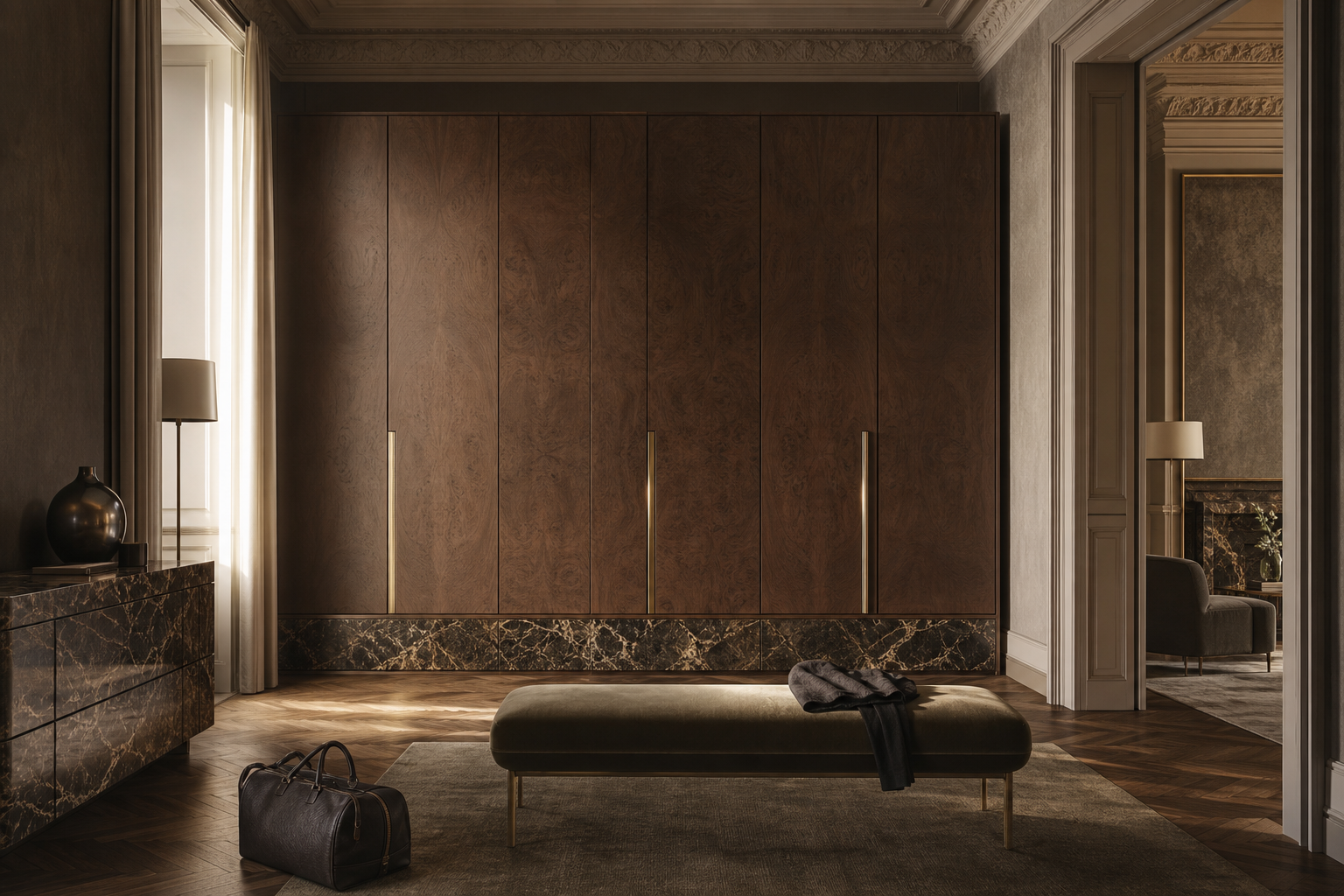 Fadior Canopy Rationalist Dressing Gallery Wardrobe — lifestyle setting with natural light and residential styling