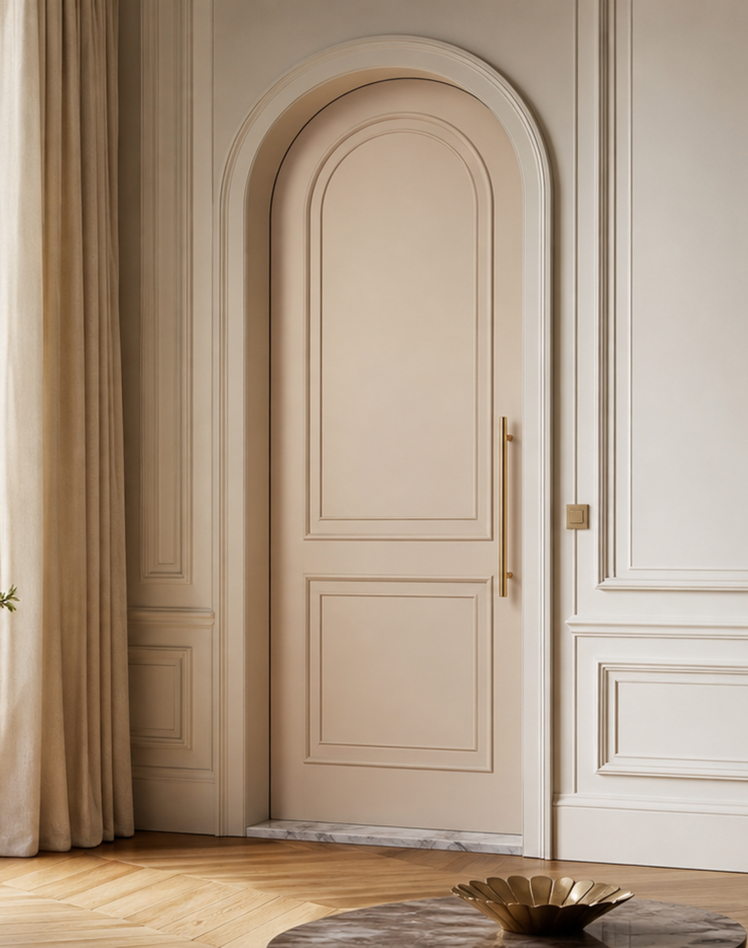 Fadior Silhouette Interior Door Suite with Boiserie Arched Passage Door — lifestyle setting with natural light and