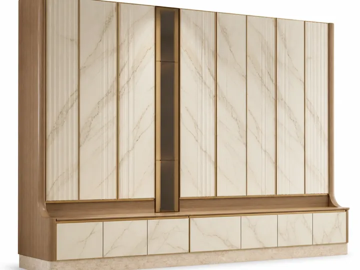 Fadior Voyage Wardrobe Suite with Tambour Trunk Dock Wall — 304 stainless steel wardrobe system, front view