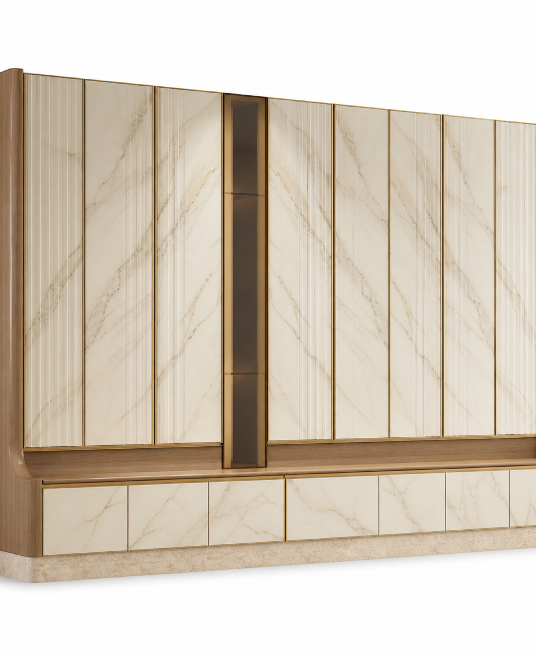 Fadior Voyage Wardrobe Suite with Tambour Trunk Dock Wall — 304 stainless steel wardrobe system, front view