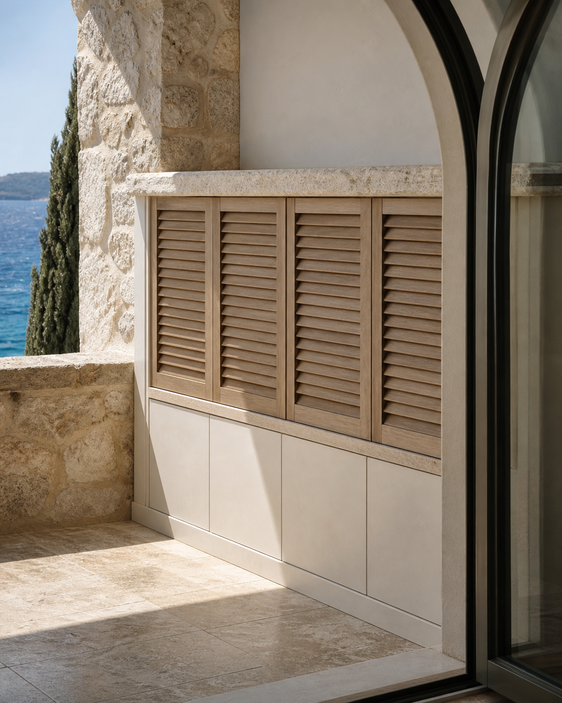 Cannes Storm Shutter Storage Bay acabado y detalle