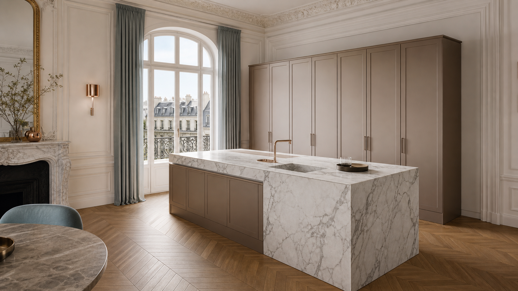 Fadior Terrena Kitchen Suite with Sunken Stone Rinse Ledge — lifestyle setting with natural light and residential styling