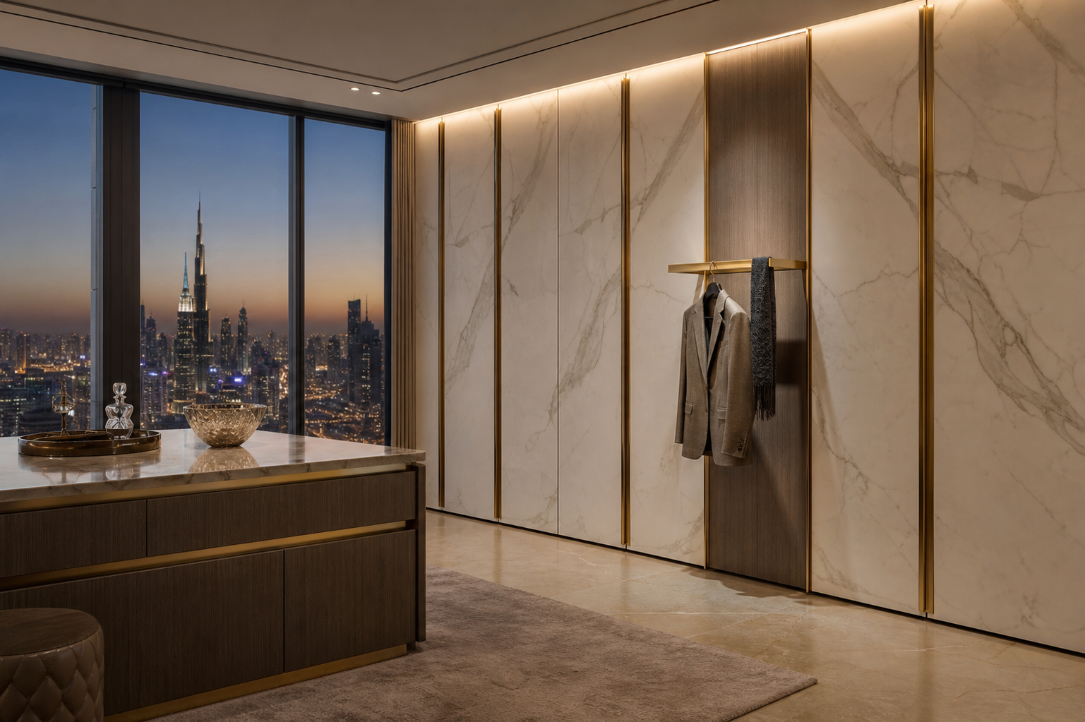 Fadior Elementum Wardrobe Suite with Panel-Mounted Valet Rail — lifestyle setting with natural light and residential styling