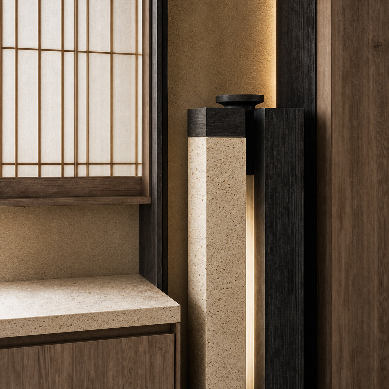 Fadior Savile Entryway Suite with Water Column Valet Console — close-up of stainless steel finish and hardware detail