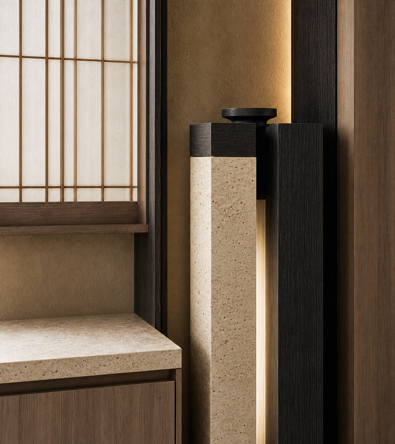 Fadior Savile Entryway Suite with Water Column Valet Console — close-up of stainless steel finish and hardware detail