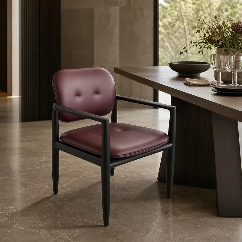 Wood-Framed Buttoned Dining Chair