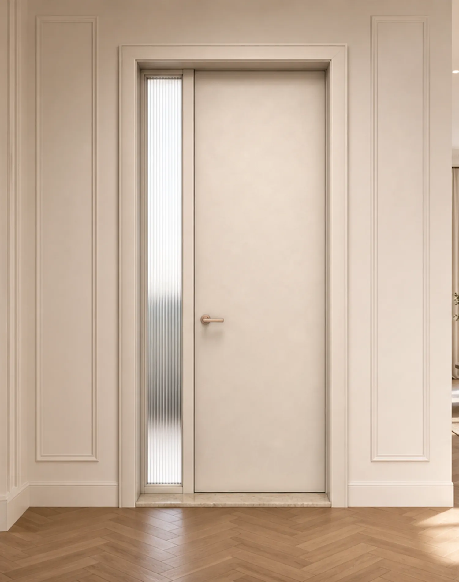 Suite de Puerta Interior Alabaster con Puerta de Paso de Luz Lateral Estriada estudio de adaptación