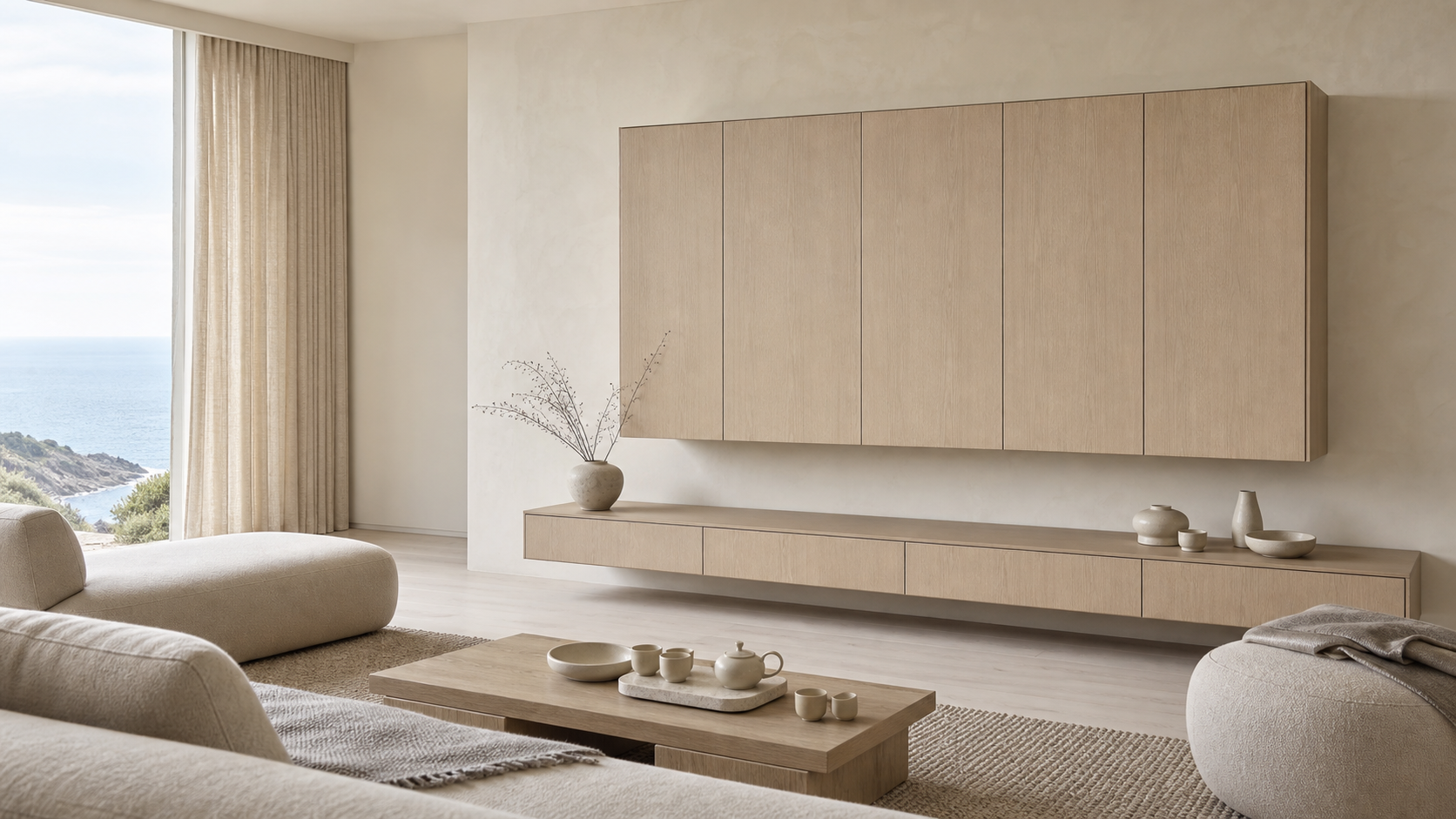 Fadior Galleria Living Room Suite with Floating Tea Console — lifestyle setting with natural light and residential styling