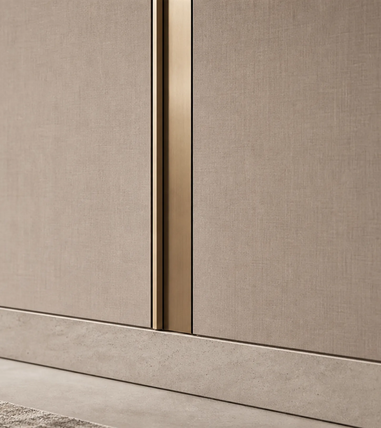 Fadior Resonance Wardrobe Suite with Linen Pivot Dressing Wall — close-up of stainless steel finish and hardware detail