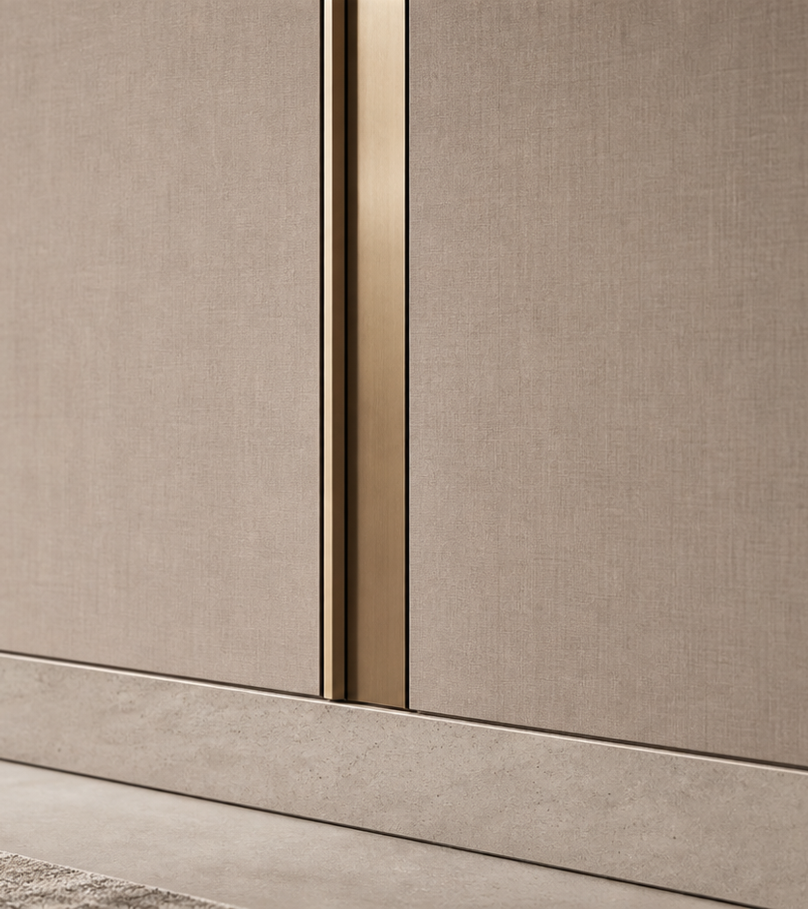 Fadior Resonance Wardrobe Suite with Linen Pivot Dressing Wall — close-up of stainless steel finish and hardware detail