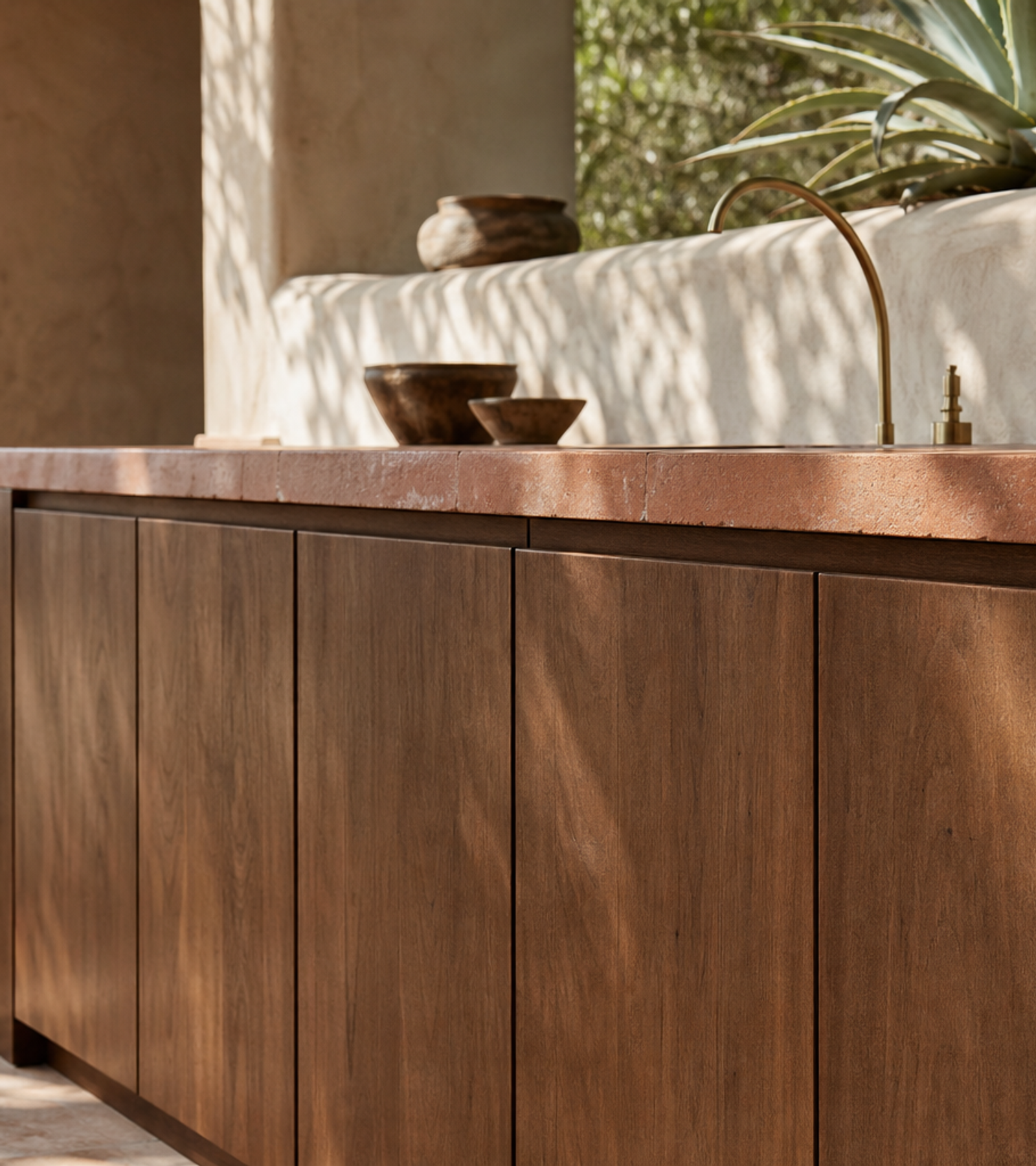 Fadior Vantage Outdoor Kitchen Suite with Mineral Safety Prep Terrace — close-up of stainless steel finish and hardware