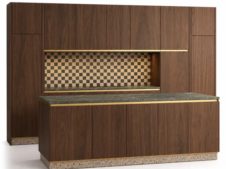 Fadior Riviera Kitchen Suite with Handle-Free Modular Island Wall — 304 stainless steel kitchen system, front view