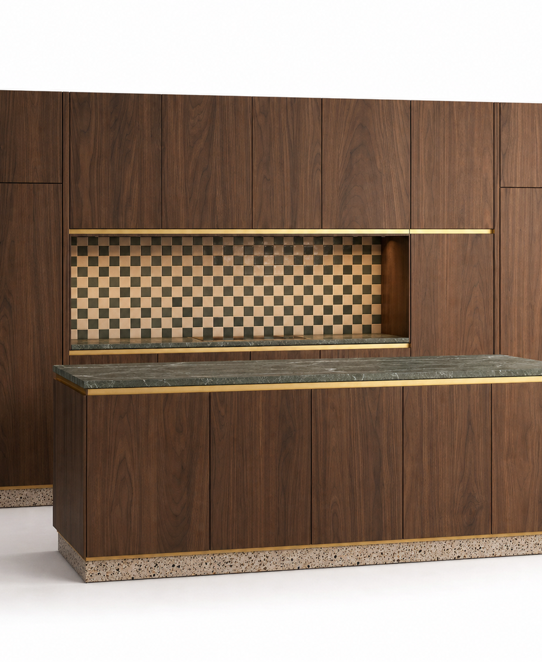 Fadior Riviera Kitchen Suite with Handle-Free Modular Island Wall — 304 stainless steel kitchen system, front view