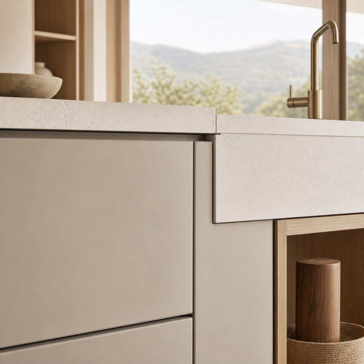 Fadior Terrena Kitchen Suite with Garden Sink Bridge — close-up of stainless steel finish and hardware detail