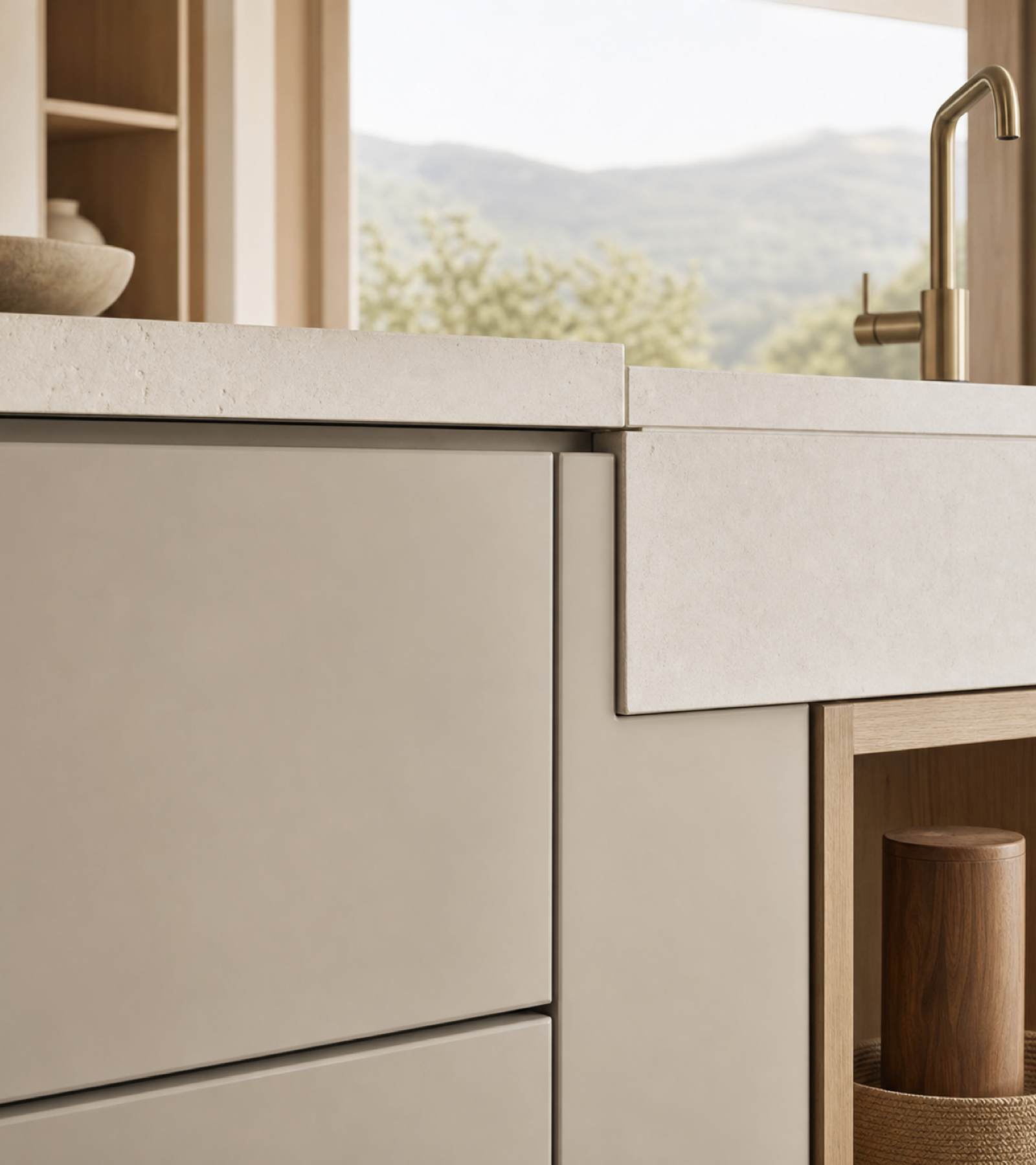 Fadior Terrena Kitchen Suite with Garden Sink Bridge — close-up of stainless steel finish and hardware detail