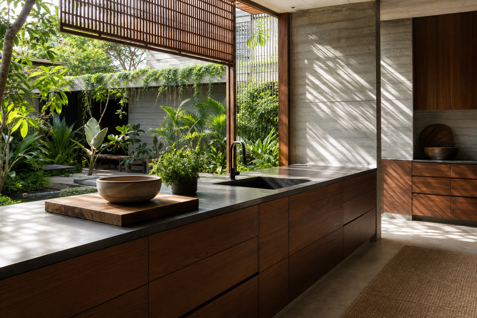 Fadior Perth 400 sqm Kitchen Villa - counter, sink, cabinet drawers, garden window