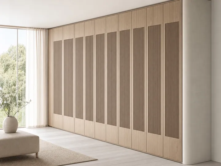 Fadior Voyage Wardrobe Suite with Reeded Umber Wardrobe Gallery — 304 stainless steel wardrobe system, front view