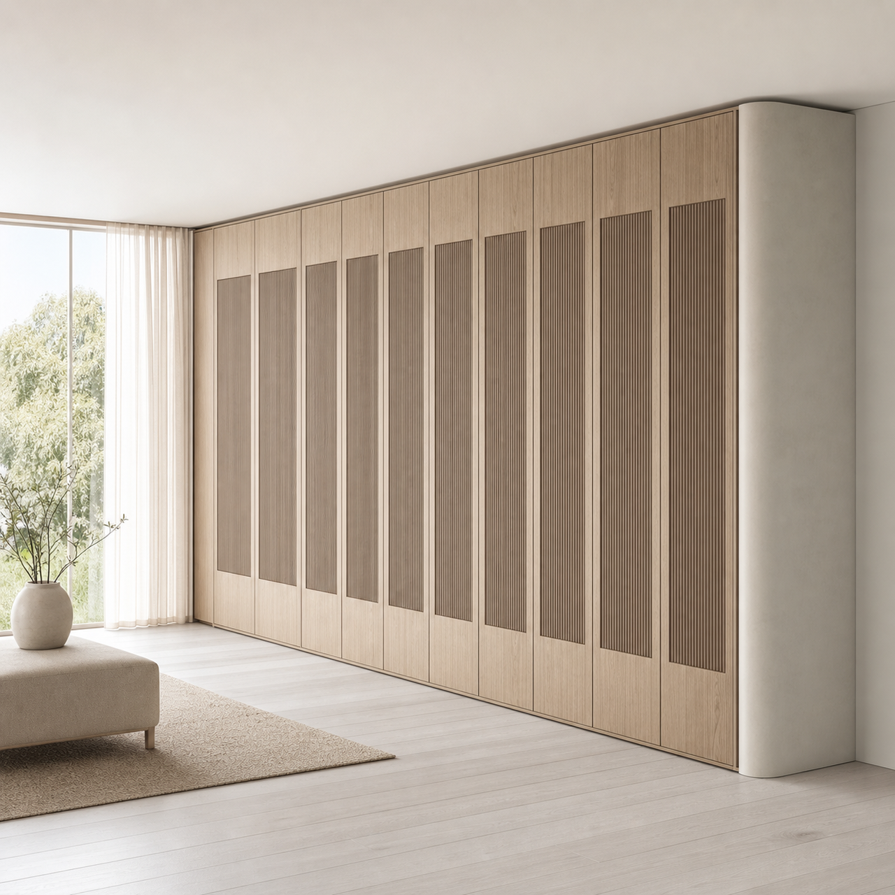 Fadior Voyage Wardrobe Suite with Reeded Umber Wardrobe Gallery — 304 stainless steel wardrobe system, front view