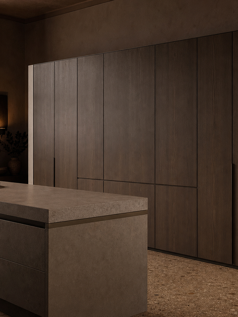 Fadior Eclipse Wardrobe Suite with Hybriq Mineral Dressing Island — 304 stainless steel wardrobe system, front view