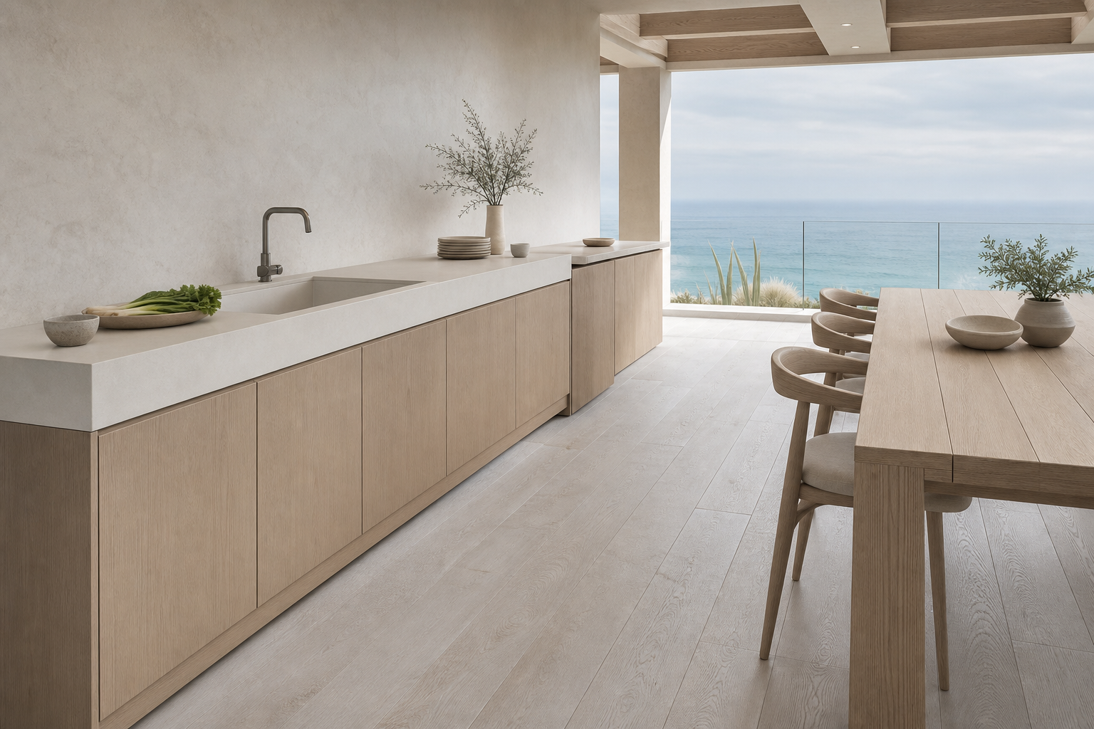 Fadior Vantage Outdoor Kitchen Suite with Deep Basin Terrace Ledge — interior room context showing cabinet integration