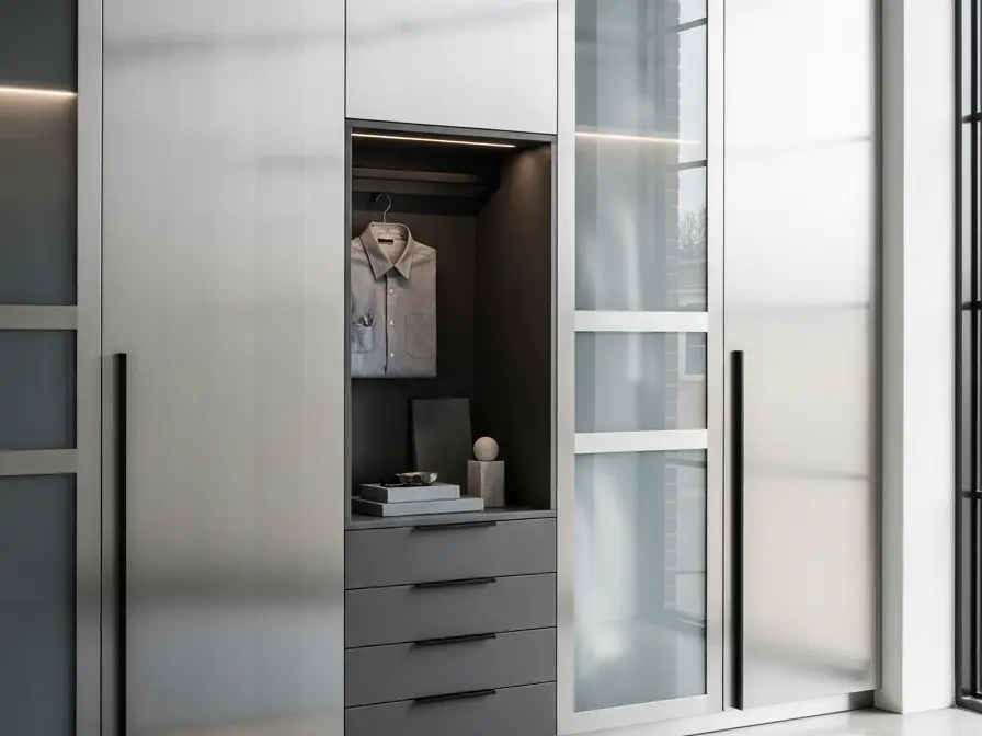 Fadior Brera Wardrobe Suite - custom 304 stainless steel wardrobe or walk-in closet with lighting, hanging, drawer storage, and residential finishes