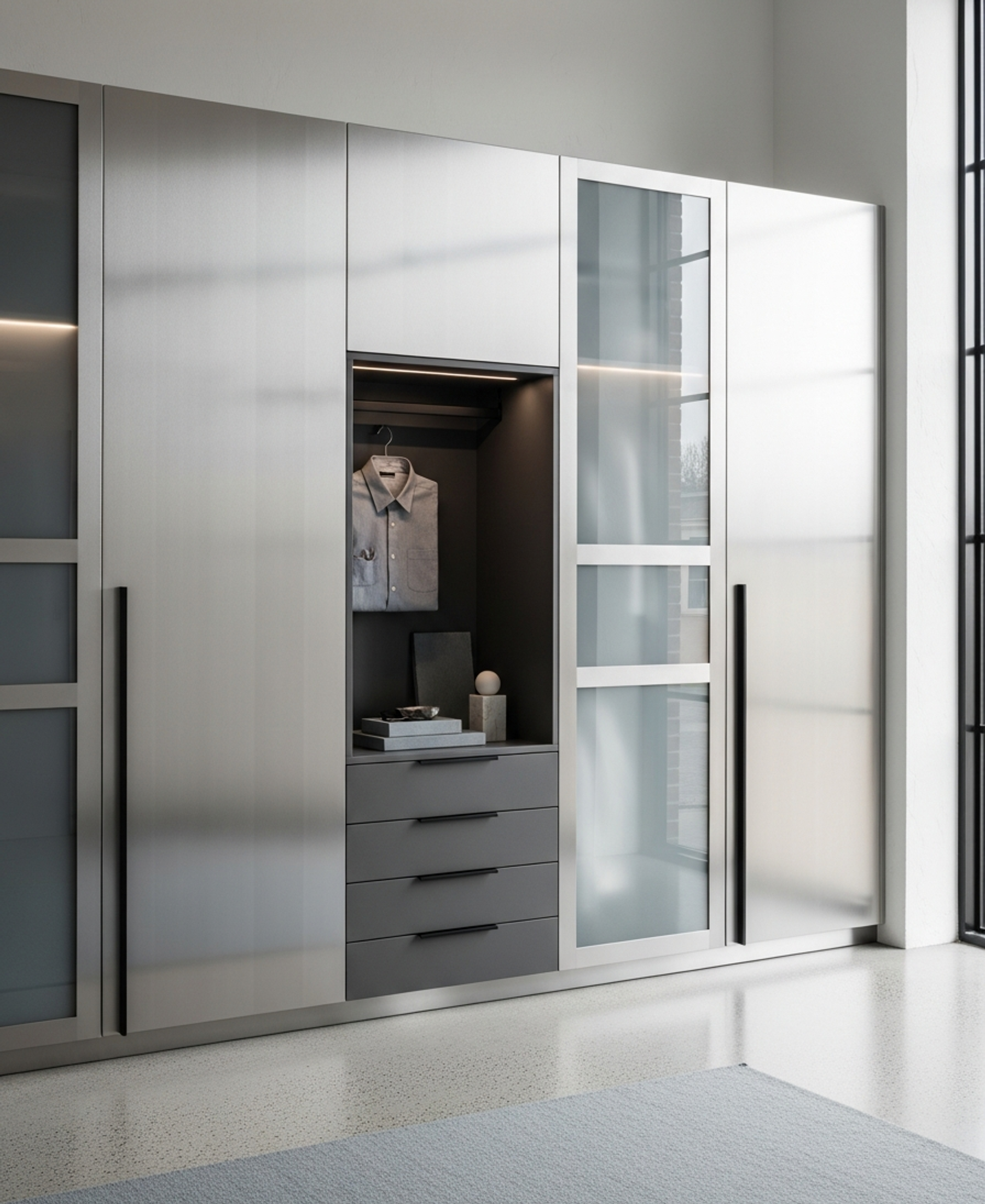 Fadior Brera Wardrobe Suite — 304 stainless steel wardrobe system, front view