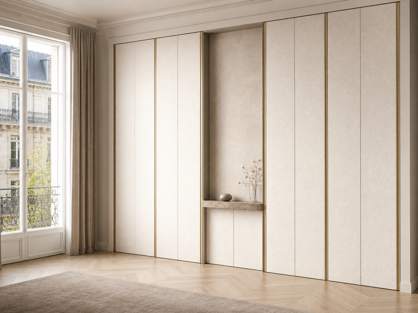Fadior Lumiere Wardrobe Suite with Boucle Pocket Dressing Wall — interior room context showing cabinet integration