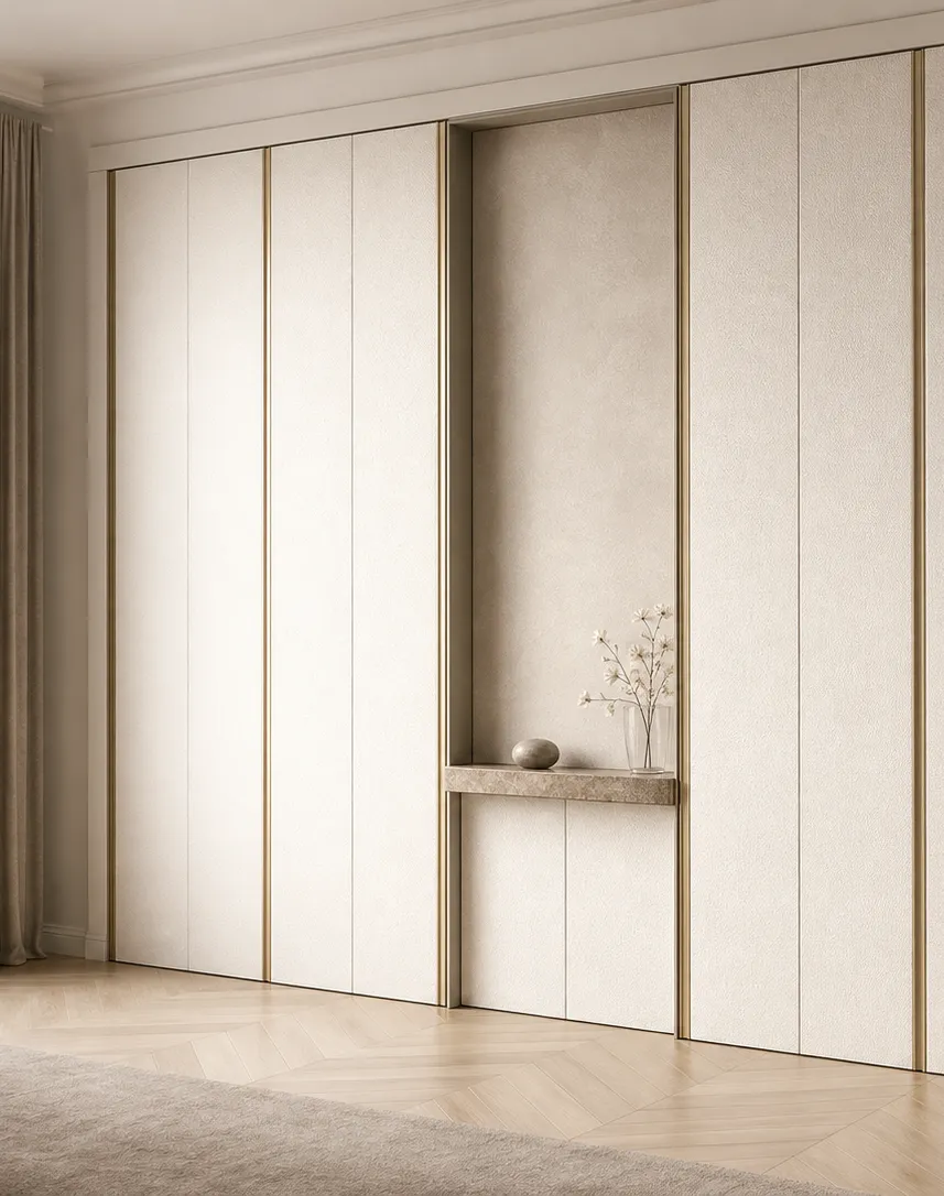 Suite de Armario Lumiere con Pared de Bolsillo Bouclé para Vestidor perspectiva interior