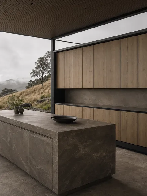 Suite de Cocina Meridian con Módulo de Servicio de Madera Sin Tiradores