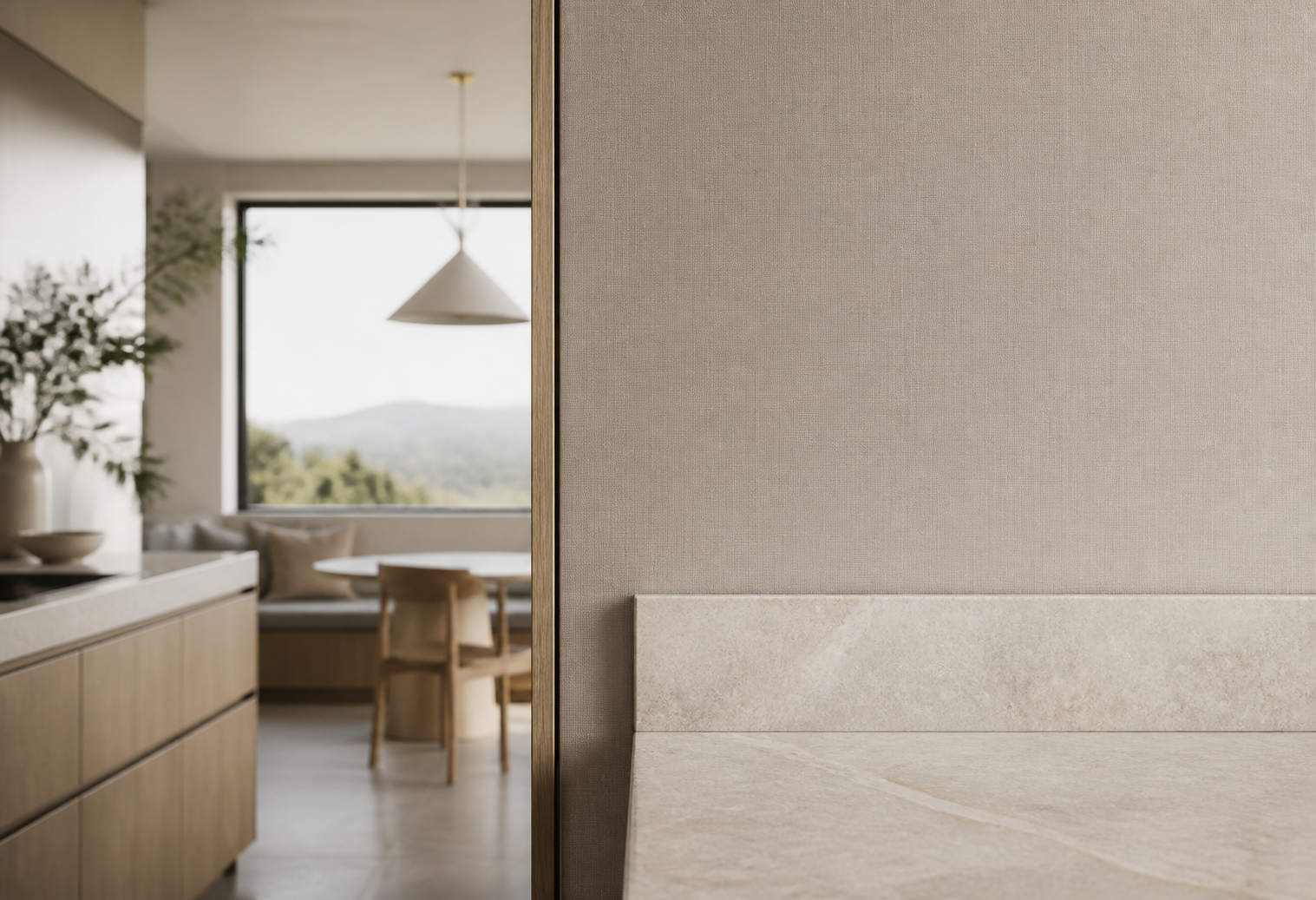 Conjunto de paneles de pared de Terrazzo con transición de piedra sinterizada acabado y detalle