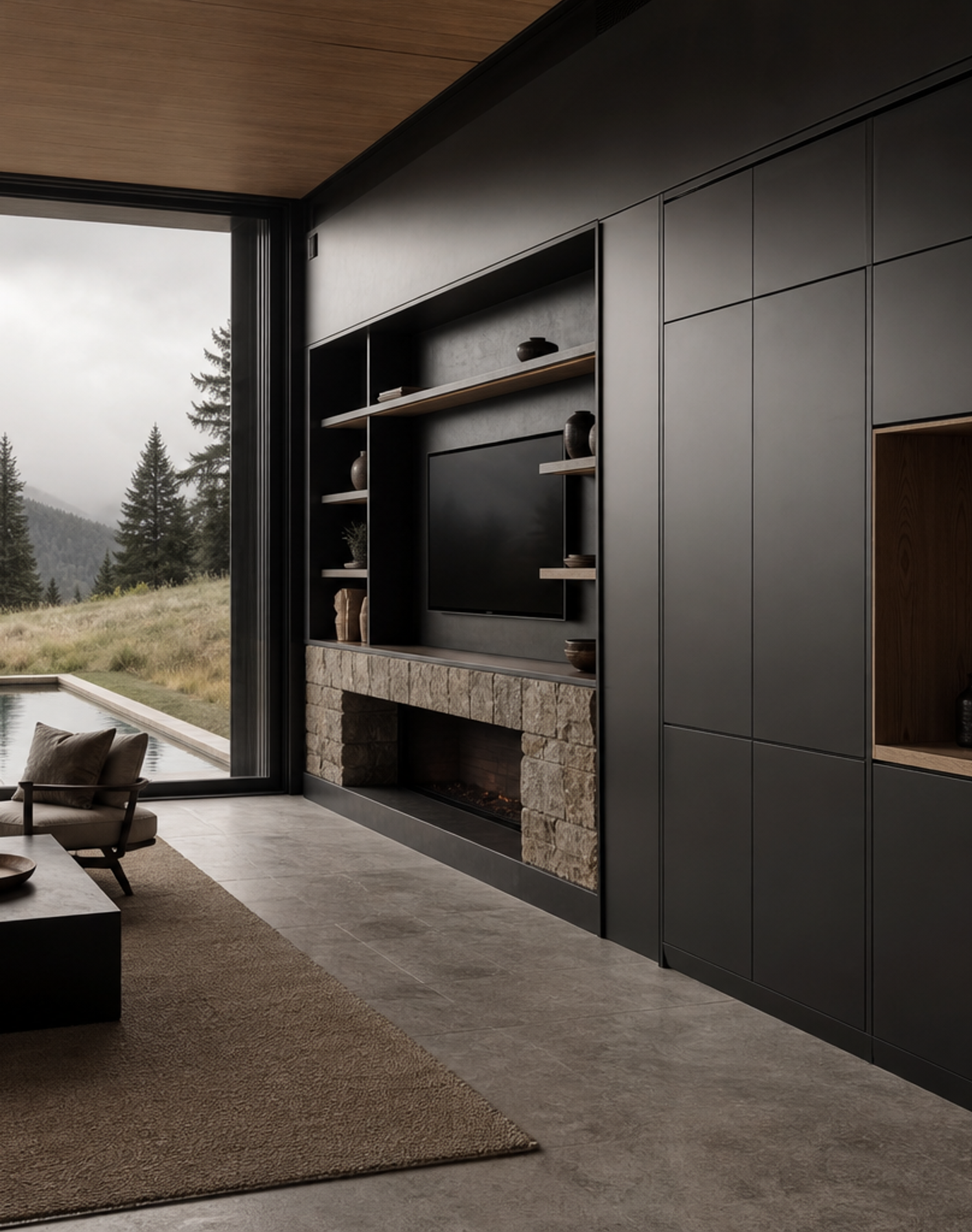 Fadior Veneto Living Room Suite with Touch-Clean Beverage Wall — interior room context showing cabinet integration