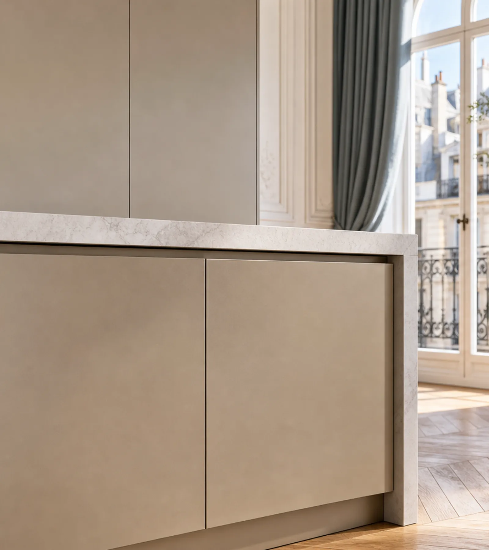 Suite de Cocina Continuum con Península de Champán en Azotea acabado y detalle